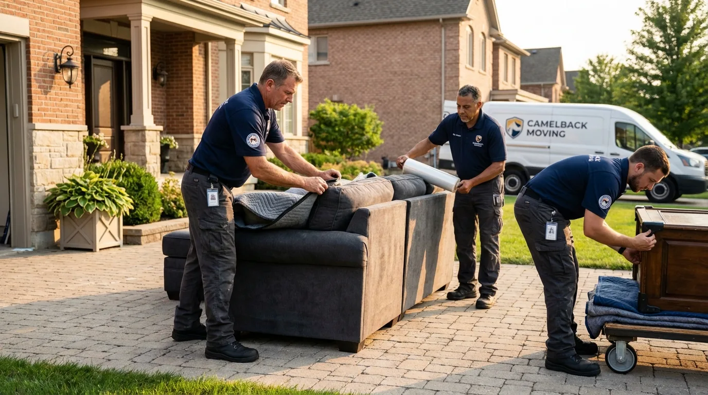 Large estate moving crew wrapping furniture in California City, CA