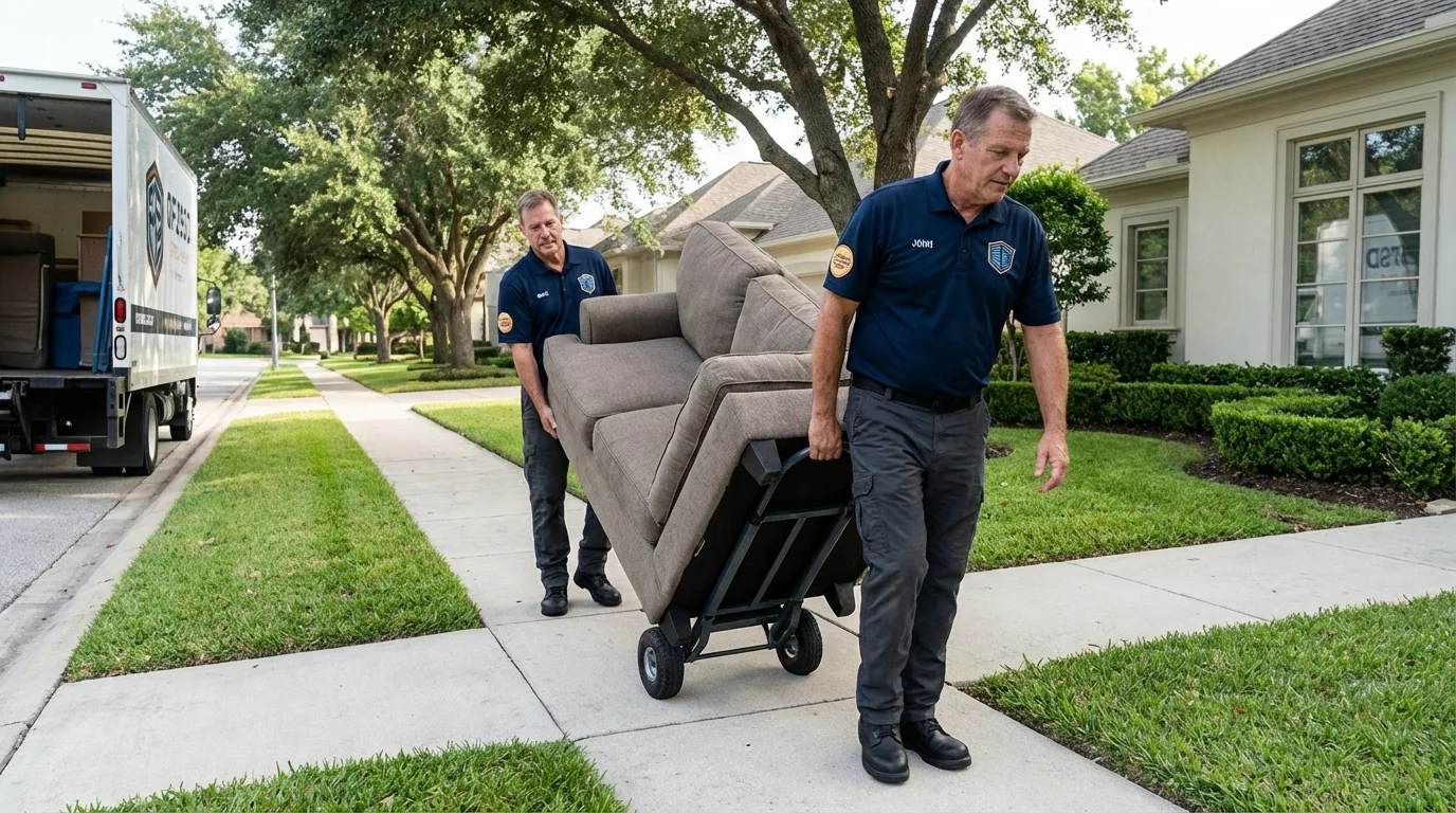 Local residential moving crew loading furniture in California City, CA